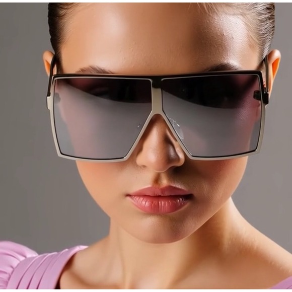 Oversized Square Sunglasses Silver Mirrored Lens Fashion Sun Glasses‎ Huge XXL - Picture 9 of 9